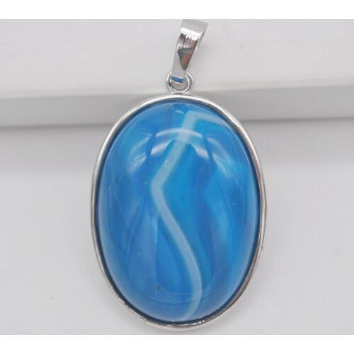 Blue Veins Carnelian Stone Bead Oval GEM Pendant Jewelry S927
