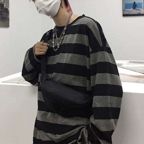 Long Sleeve Vintage Style Matching All-Over Clothes Unisex Japanese Streetwear Harajuku-Street Striped Oversized T-shirt