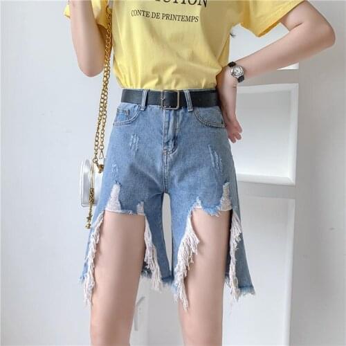 Bottoms Clothing 2021 Fashion Women Summer Korean Chic Hole Plus Size Denim Shorts High Waist Short Jeans Feminino S-5XL Y798