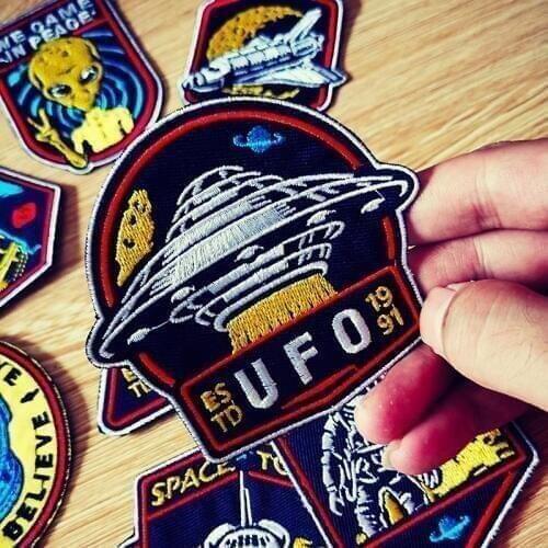 Nicediy Star Embroidered Patches For Clothing Enterprise Trek Space Patch UFO Alien Iron On Patches Stripes DIY Sewing Patch