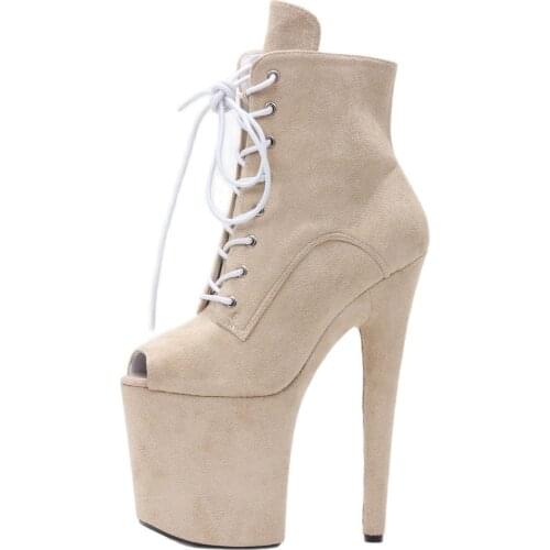 New Style 20CM Super High Heel Ankle Boots Platform Peep-toe Women Pole Dance Boots Size 36-46