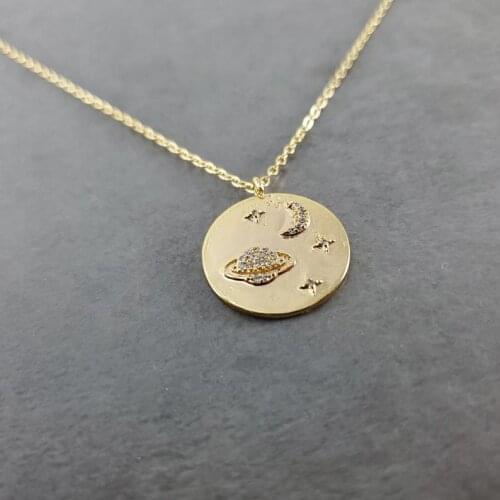 Womens Fashion Galaxy Crystal Jewelry Stainless Steel Chain Rose Gold Moon Star Planet Pendants Necklaces Collier Femme 2020