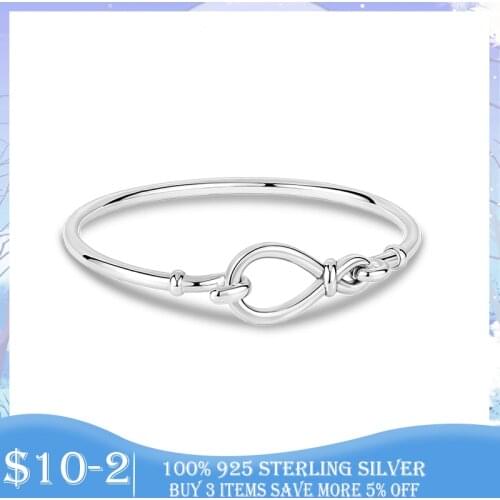 2021 New On Sale 100% 925 Sterling Silver Infinity Knot Chain Bangle Bracelet for Women Fashion Sterling Silver Jewelry Pulseira