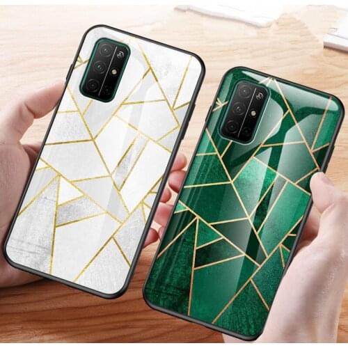 Hard Case For Huawei Honor 30 Pro Plus 9H Anti-Explode Geometric For Honor View 30 Pro honor 30S Tempered Glass Back Cover