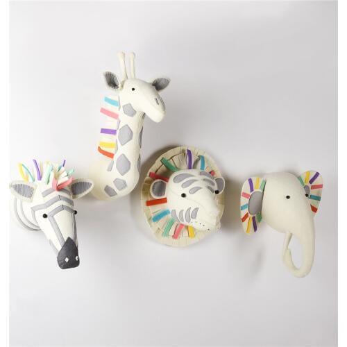 Animals Swan Tiger Lion Panda Head Wall Mount Stuffed Plush Toys Bedroom Decoration Felt Artwork Wall Hanging Dolls Photo Props