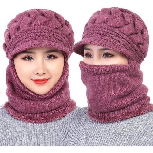 Winter Hats Beanies Women Hat Scarf Thick Warm Breathable Wool Knitted Hat For Women Double Layers Rabbit Hair Protection Caps