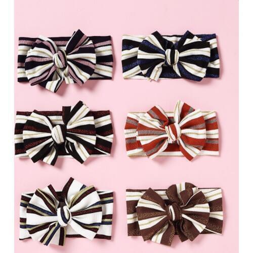 12 pcs/lot, Striped Knot Bow Turan Headband, Baby girls messy bow headwrap hair accessories