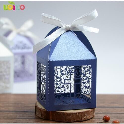 30 Colorshot sea blue cross Wedding Candy Boxes Favor Ribbon Gifts Candy Boxes Casamento Wedding Party Decor Free Shipping
