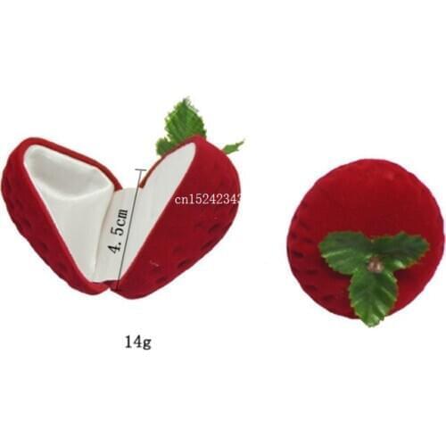 300pcs Strawberry Ring Boxes Flocking Ring Earring Jewelry Gift Box Stud Storage Case Little Girl Red Velvet Ring Package Box