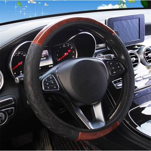 4color New high quality Car Steering Wheel Covers wood grain Mahogany Leather Embossed No Elastic Band Anti-Slip 36-40cm