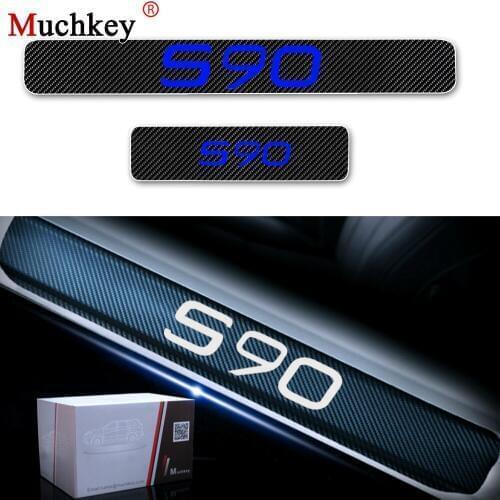 For VOLVO S90 Car Door Sill Scuff Plate Door Threshold Plate Welcome Pedal 4D Carbon Fiber Vinyl Stickers Car Accessories 4Pcs