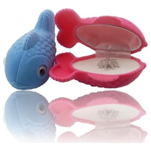 48pcs/lot Cute Flocking Little Fish Ring Box Goldfish Ring Boxes Jewelry Boxes Cases Jewelry Display Rack Gift Box Wholesale