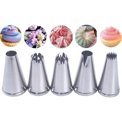 5pcs Kitchen DIY Icing Piping Cream Nozzle Set Cookie Cupcake Pastry Nozzle Set Baking Cake Decorating Tools Pastry Tips Tools