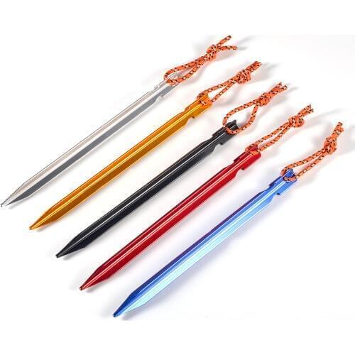 5pcs Tent Pegs 18cm Aluminum Tent Stake with Rope Outdoor Tent Nail Peg Tent Accessories Equipment