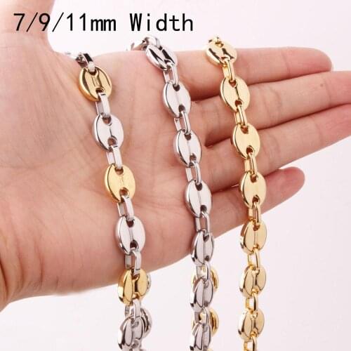 7/9/11mm Hot Sale Mens Womens Stainless Steel Silver Color And Gold Color Jewelry Coffee Bean Beads Chain Necklace or Bracelet