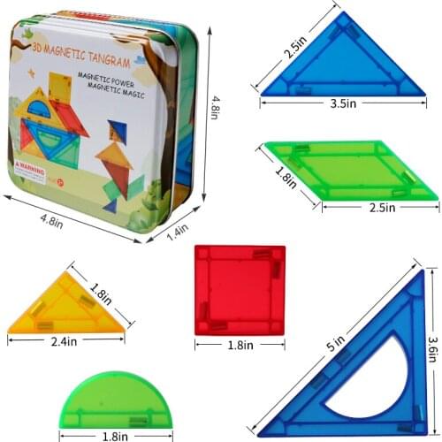 9 Pieces Geometric Shape Magnetic Jigsaw Puzzle Tangram Thinking Training Game Baby Montessori Early Education Toys for Children