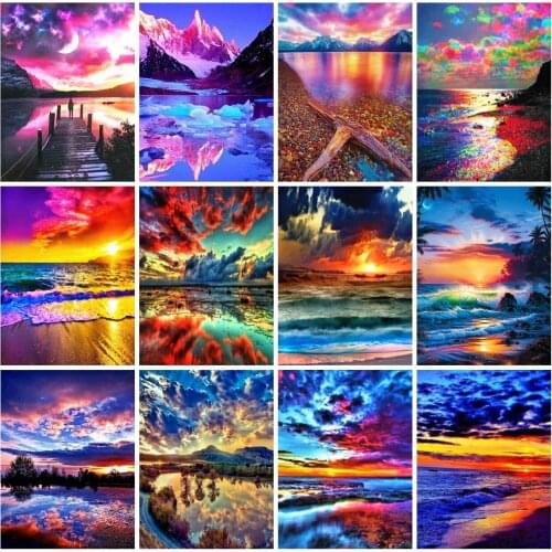 EverShine Diamond Mosaic Sea Scenery Cross Stitch 5D DIY Diamond Painting Full Square Sunset Rhinestones Art Kits Wall Decor