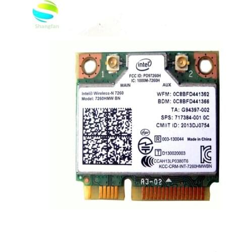 Wireless for Intel 7260 7260HMW BN 802.11bgn 300Mbps Wifi+Bluetooth 4.0 Half Mini PCI-E card Fit HP 717384-001