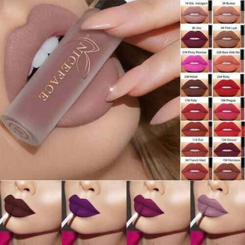 NICEFACE Lip Gloss Nude Matte Liquid Lipstick Waterproof Long Lasting Lipgloss Sexy Lip Tint Stain Makeup Cosmetics Batom