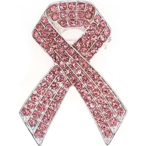 Pink Rhinestone Alloy Breast Cancer Pink Ribbon Brooch