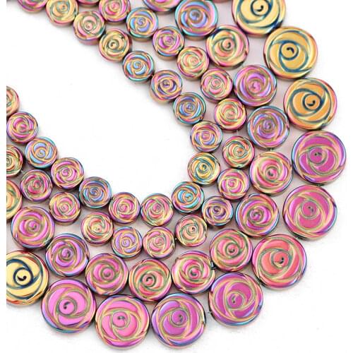Rose Red Flower Shape Hematite Natural Stone 6/8/10MM Spacers Loose Beads For Jewelry Making Diy Bracelets Necklace Accessories