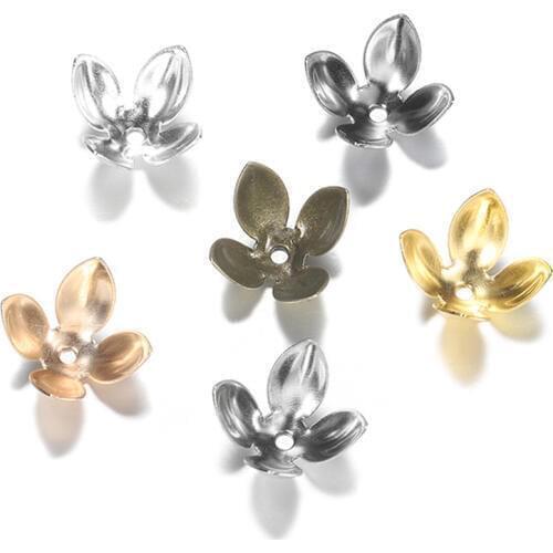 50pcs/lot 15*8mm Four Leaves Petal Flowers Filigree Beads Caps Findings Bulk Spaced Apart Bead Cap For Jewelry Making Supplies