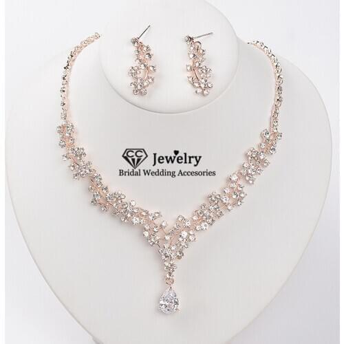 CC Necklace and Stud Earring Fashion Jewelry set for Women Bridal Engagement Bijoux Cubic Zircon Leaf Water Drop Shape TL212