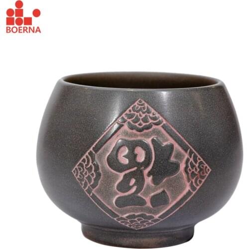 BOERNA 2pcs Nixing China Master Tea Cup Fu Carving Handmade Porcelain Tea Bowl Kung Fu Cups Set Pottery Qinzhou Drinkware 150ml