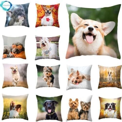 Animal Series Dog Printed Polyester Cushion Cover Decorative for Sofa Living Room Pillow Case Cover 45X45CM Fundas De Cojin