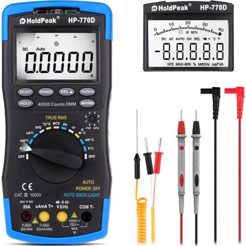 HoldPeak NCV Digital Multimeter HP-770D 40000 Counts Auto Ranging True RMS AC/DC Voltage Meter Ohm Capacitance Tester Backlight