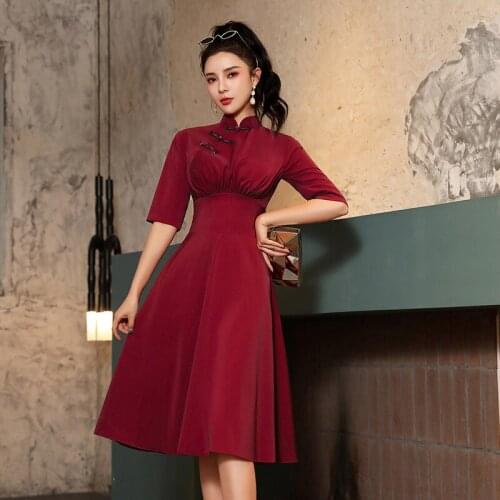 Chinese New Year Dress Red Modified Cheongsam Toast Bride Engagement Return Temperament Dress Slim Fit