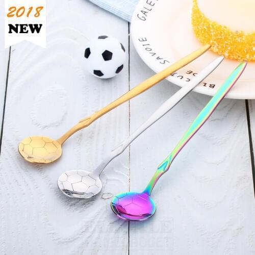 1pcs Cute Football Tea Coffee Dessert Scoop Color Stainless Steel Spoon For Home Kitchen Bar Coffee Shop Party Accessories