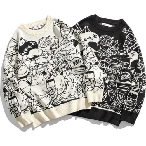 Japanese-Style Retro Cartoon Fashion Ins Autumn Sweater Men and Women Couple Popular Brand Cool Sweater Jacket