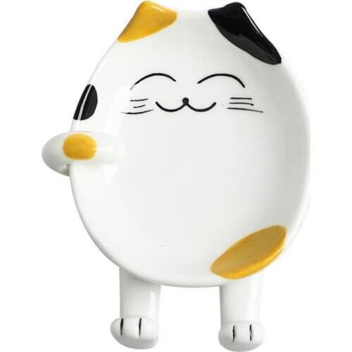Cartoon Spoon Rest Cat Design Ceramic Spoon Holder Utensil Spatula Holder Heat Resistant Kitchen Storage Shelves Cooking Tools