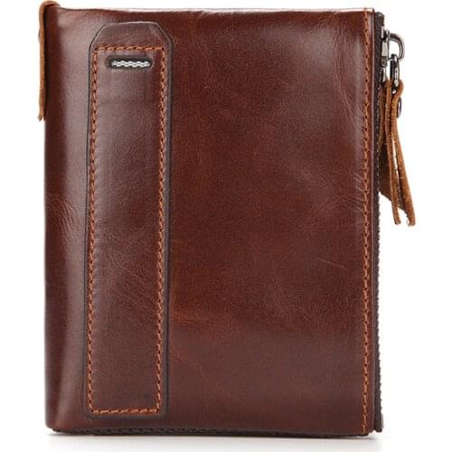 Genuine Leather Man Wallet Real Leather Short Coin Purse Men Zipper Money Handbag Card Holders Phone Case Clip Pocket Wallet