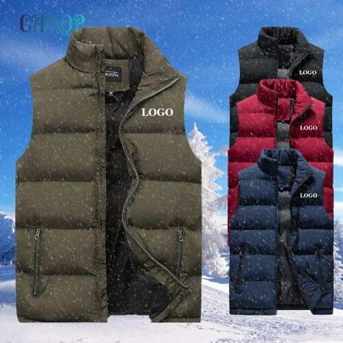 Custom Brand Logo/Text Men Jacket Winter Men Vest Down Cotton Sleeveless Jacket Waistcoat Man Big Size Warm Mens Outdoor Coat