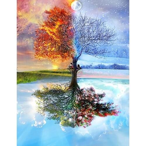 DIY 5D Diamond Painting Kit Four Seasons Tree Pattern Resin Rhinestone Diamond Painting Embroidery Cross Stitch Home Wall Decor