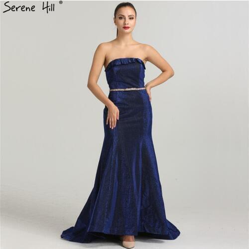 Newest Designer Strapless Sexy Evening Dresses Mermaid Fashion Long Dress Elegant Evening Real Photo LA6440