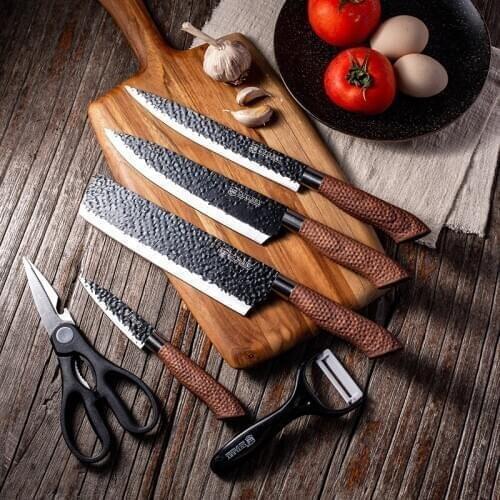 European Style Kitchen Cutting Scissors Peeler Knives 6pcs Set Utility Cooking Knife Slicing Fish Meat Cut Vegetable Fruit Knife