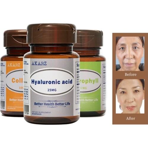 Super Effect Anti-aging Sets AKARZ Hyaluronic Acid+Collagen+Chlorophyll Natural Face Body Skin Elasticity Skin Care Sets