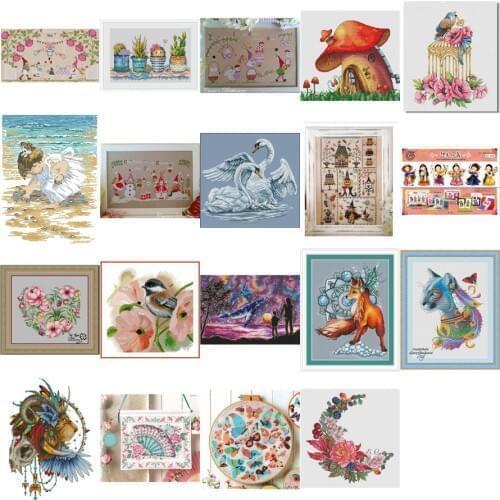 Birds animals and swans counted cross stitch package flower aida 22ct 25ct 18ct 14ct 11ct black cloth people kit embroidery