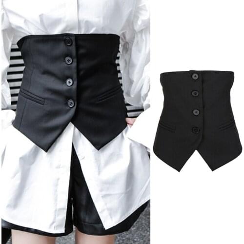 Women Half Suit Vest Girdle Waist Cinchers Solid Black Adjustable Corset Front Button Dress Belt fashionable Accessories