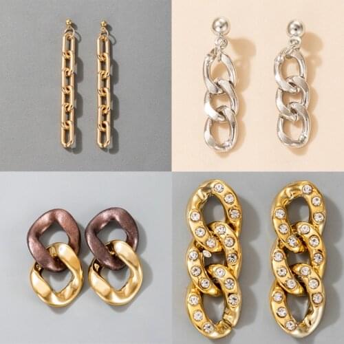 Tocona Vintage Gold Silver Color Link Chain Earrings for Women Boho Geometric Simple Long Tassel Drop Earring Brincos Jewelry