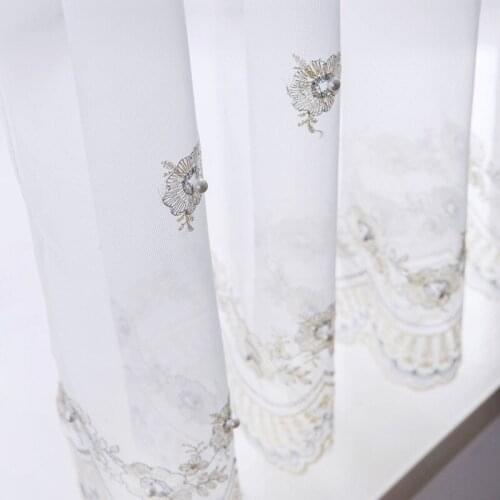 Bead Embroidered Gauze Curtains, White Embroidery Curtains with Yarn, Study White Gauze Curtains for Living Dining Room Bedroom