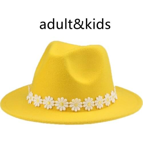 Fedoras Women Hats Cute Flowers Solid Parent-kids 52cm 58cm Hats for Women White Black Fashionable Panama Hat Sombreros De Mujer