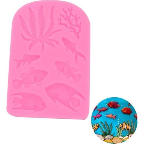 Fondant Silicone Mold Chocolate Clay Mold Epoxy Mold Ocean Breeze Series Seaweed Fish Coral Handmade Making Cake Pop Mold