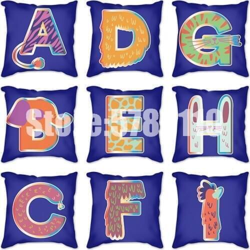 Blue Cushion Cover Linen Cute letters pillow cover Home Decorative Throw PillowCase Sofa Waist Cover Funda Cojin 45x45cm