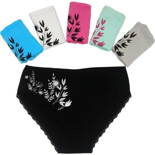 OURBLOG Plus Size Woman Underwear Lace Sexy Underpants Girls Print Cotton Briefs For Women Fashion Female Panties 5Pcs/Lot