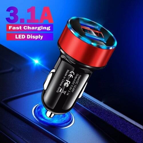 Universal 3.1A Dual USB Car Charger LED Display Fast Charging Mobile Phone Car Charger For iPhone XS Max Samsung S10 Xiaomi 10