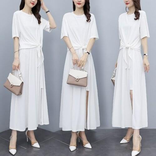 Large Size Casual Suit Summer Fashion Temperament Knitting Two Piece Set Skirt Set Ensemble Femme Survetement Clothes For Women